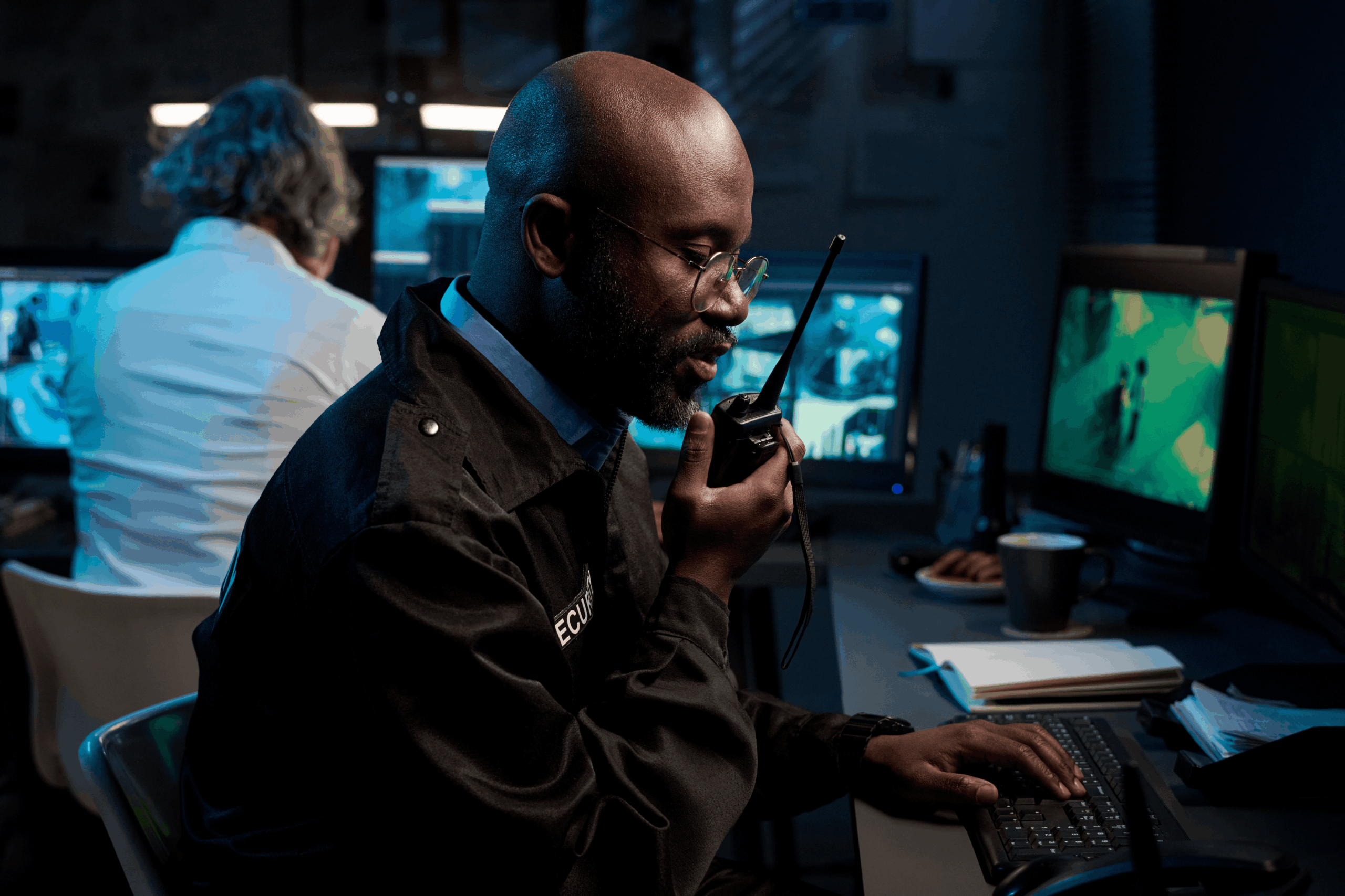 Public sector employee working in front of computers